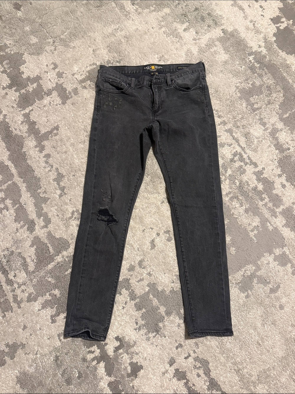 Lucky Brand Women's Black Skinny Jeans with Thigh Distress